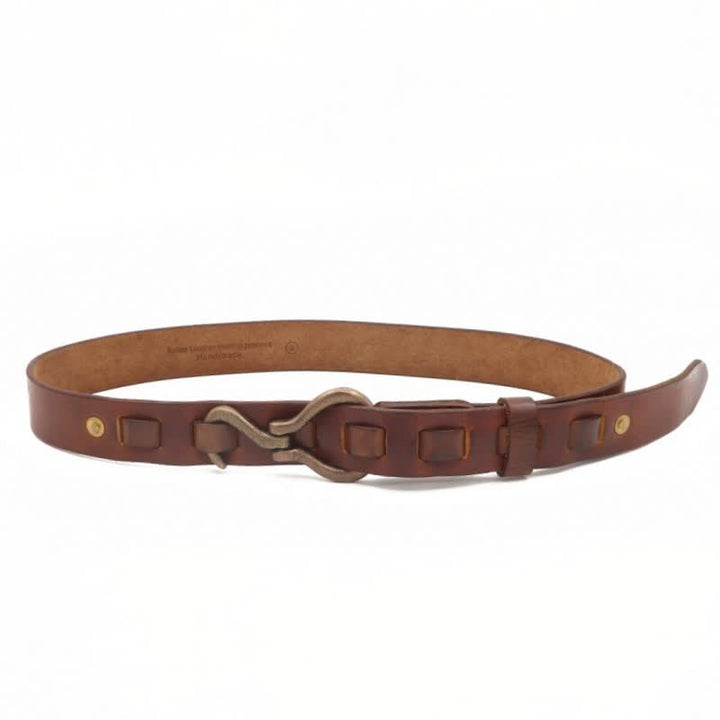 Cinturón de cuero de caballería con hebilla de gancho retro resistente para hombre
