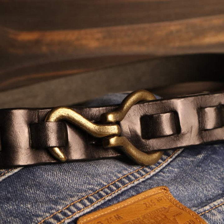 Cinturón de cuero de caballería con hebilla de gancho retro resistente para hombre