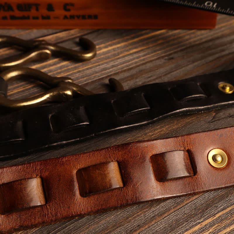 Cinturón de cuero de caballería con hebilla de gancho retro resistente para hombre