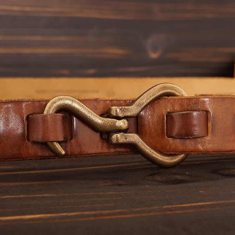 Cinturón de cuero de caballería con hebilla de gancho retro resistente para hombre