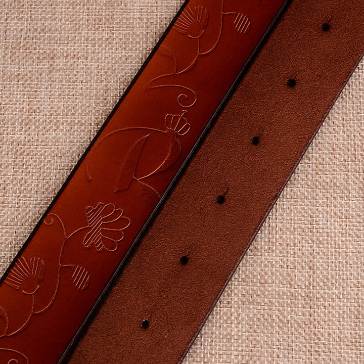 Cinturón de piel con estampado retro de girasol hueco para mujer