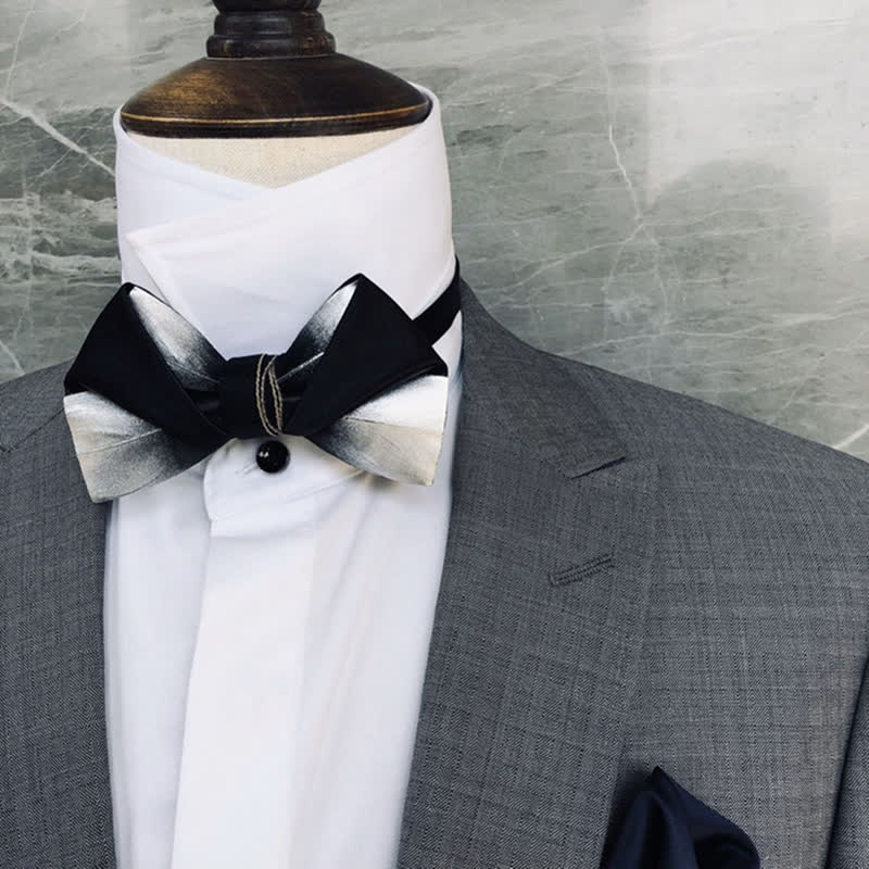 Pajarita con diseño de plumas en blanco y negro degradado para hombre