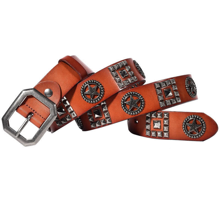 Cinturón de cuero estilo motero punk con remaches y estrellas de metal