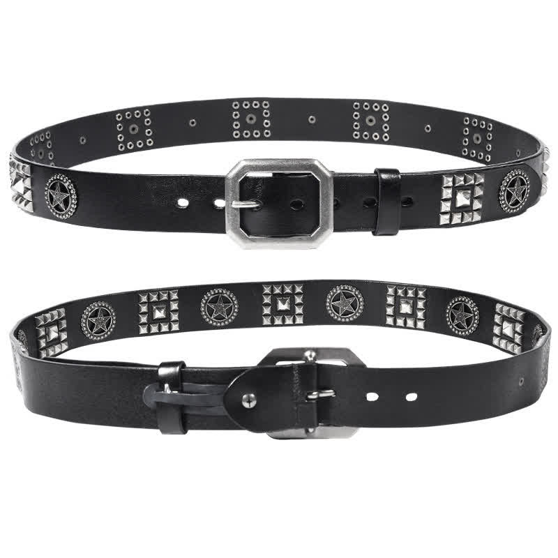 Cinturón de cuero estilo motero punk con remaches y estrellas de metal