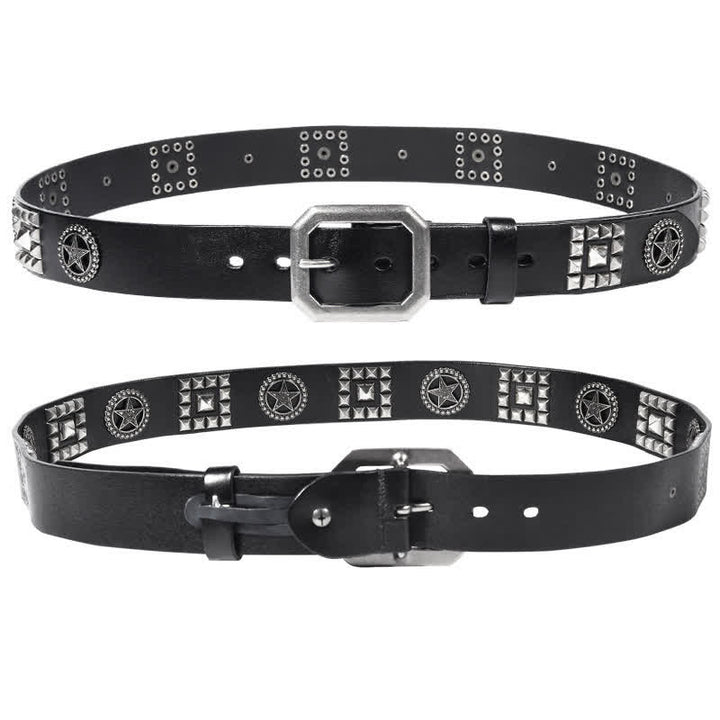 Cinturón de cuero estilo motero punk con remaches y estrellas de metal