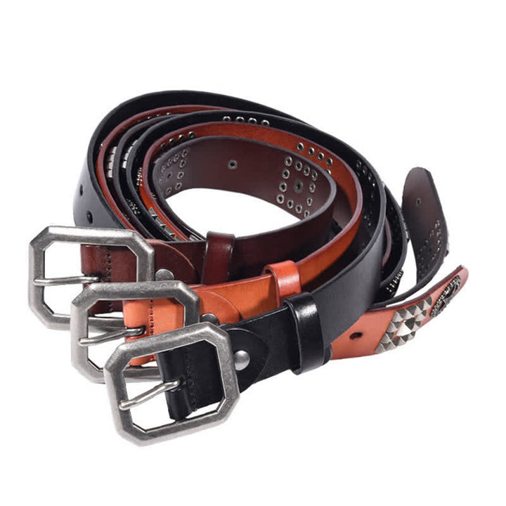 Cinturón de cuero estilo motero punk con remaches y estrellas de metal