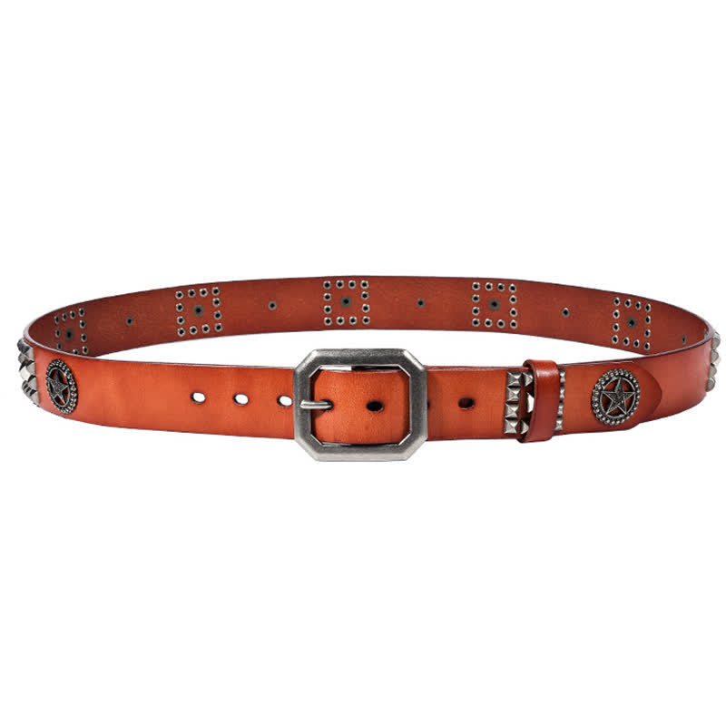 Cinturón de cuero estilo motero punk con remaches y estrellas de metal