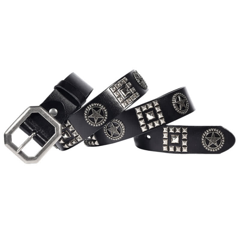 Cinturón de cuero estilo motero punk con remaches y estrellas de metal