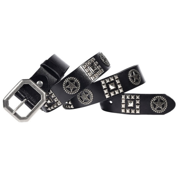 Cinturón de cuero estilo motero punk con remaches y estrellas de metal