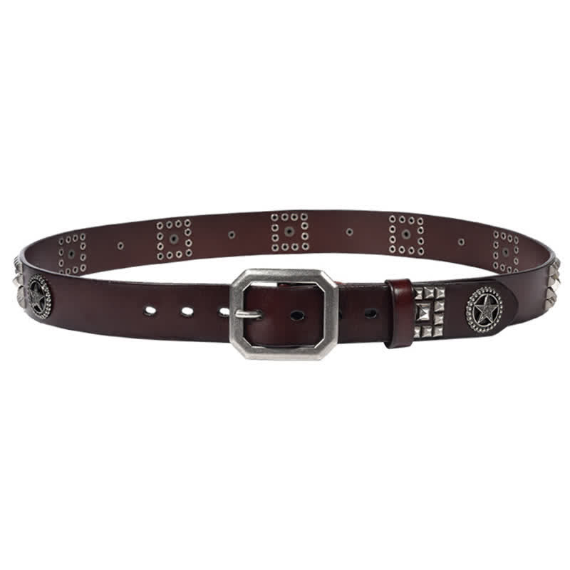 Cinturón de cuero estilo motero punk con remaches y estrellas de metal