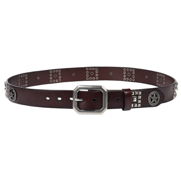 Cinturón de cuero estilo motero punk con remaches y estrellas de metal