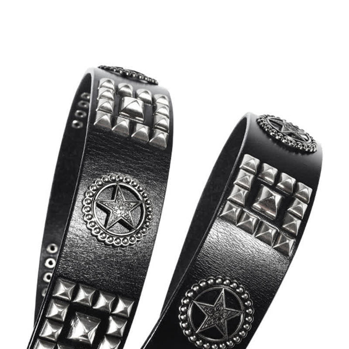 Cinturón de cuero estilo motero punk con remaches y estrellas de metal