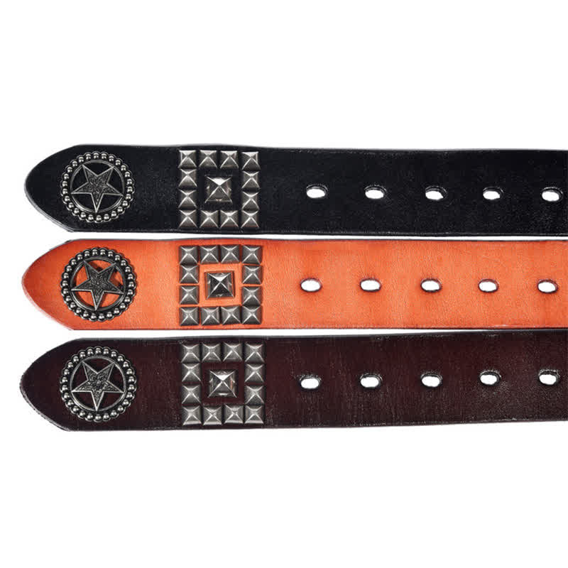 Cinturón de cuero estilo motero punk con remaches y estrellas de metal