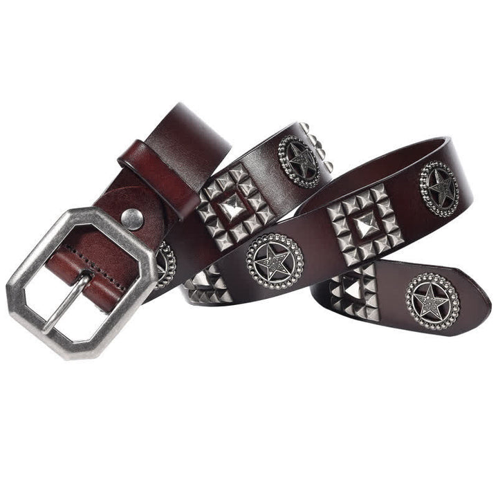 Cinturón de cuero estilo motero punk con remaches y estrellas de metal