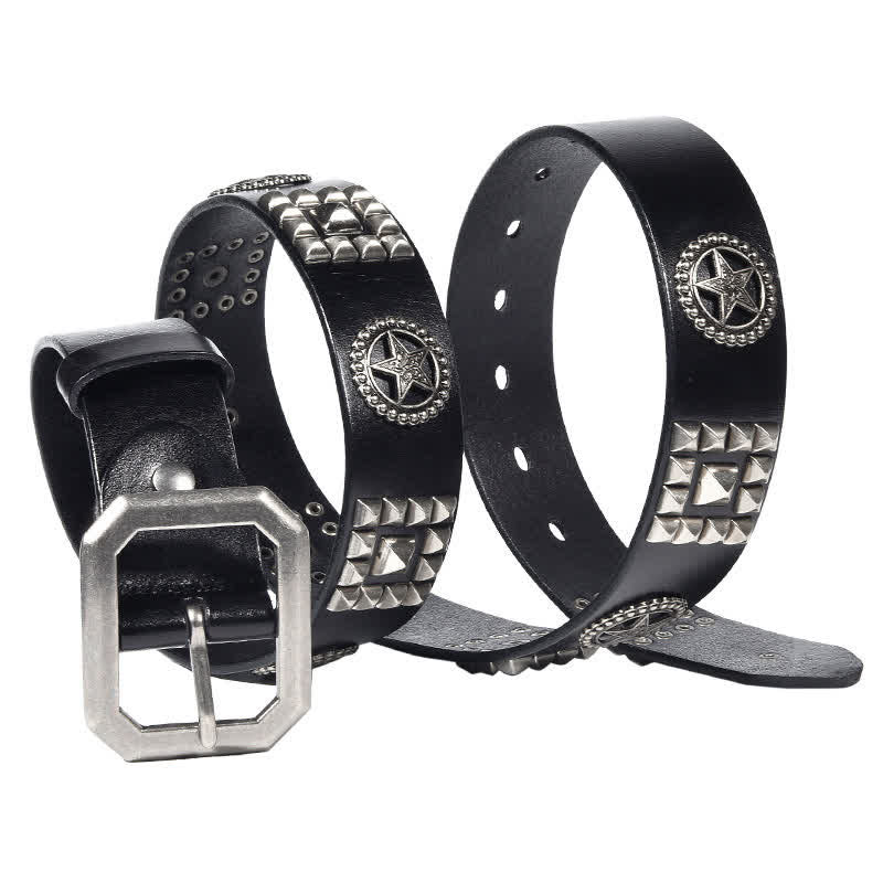 Cinturón de cuero estilo motero punk con remaches y estrellas de metal