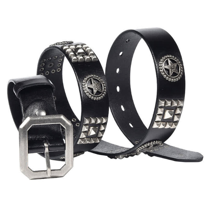 Cinturón de cuero estilo motero punk con remaches y estrellas de metal