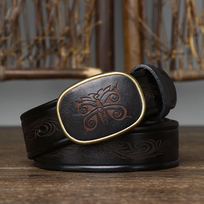 Cinturón de cuero retro grueso de lujo con estampado de mariposas