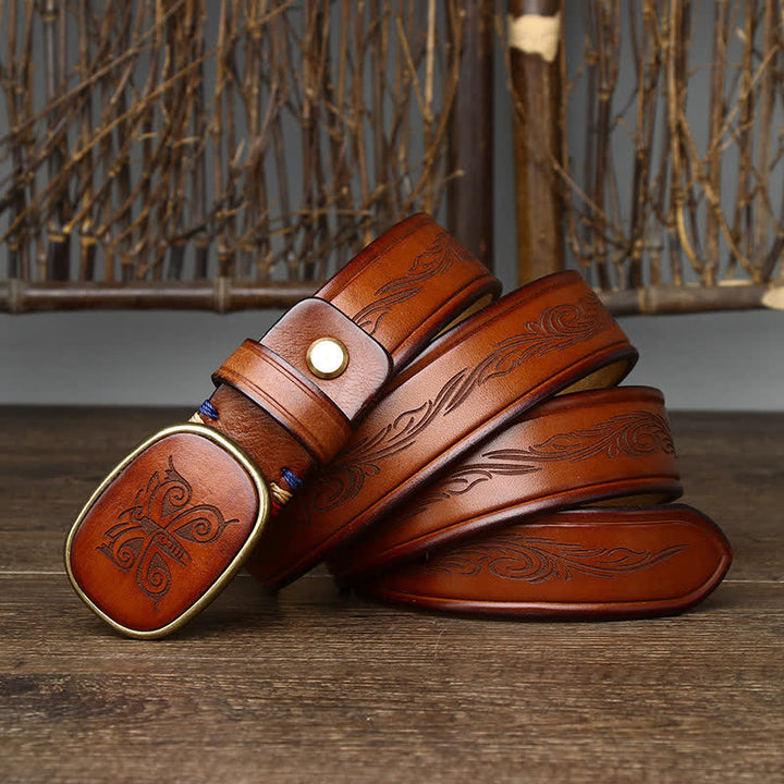 Cinturón de cuero retro grueso de lujo con estampado de mariposas