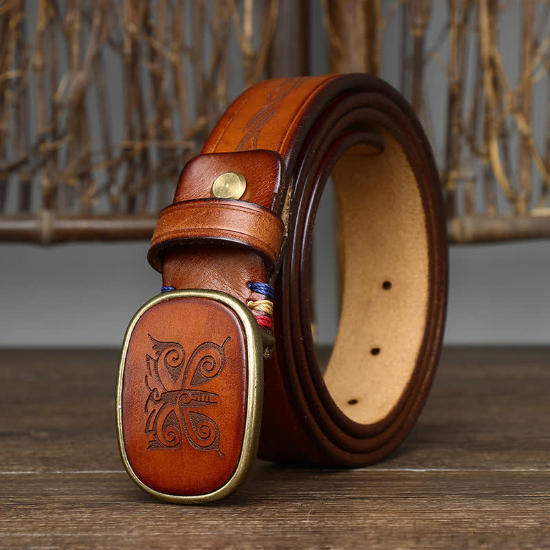 Cinturón de cuero retro grueso de lujo con estampado de mariposas