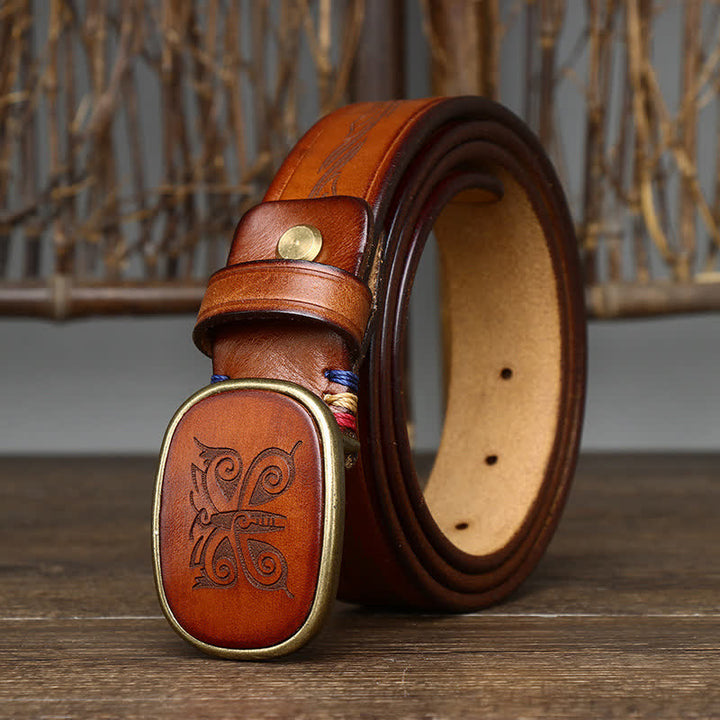 Cinturón de cuero retro grueso de lujo con estampado de mariposas