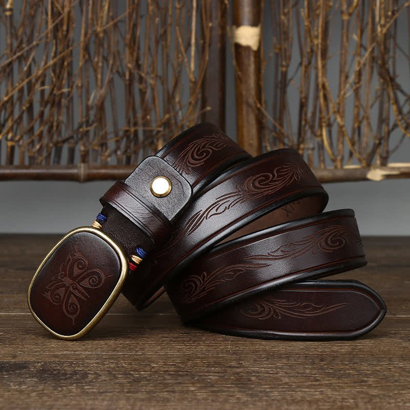 Cinturón de cuero retro grueso de lujo con estampado de mariposas