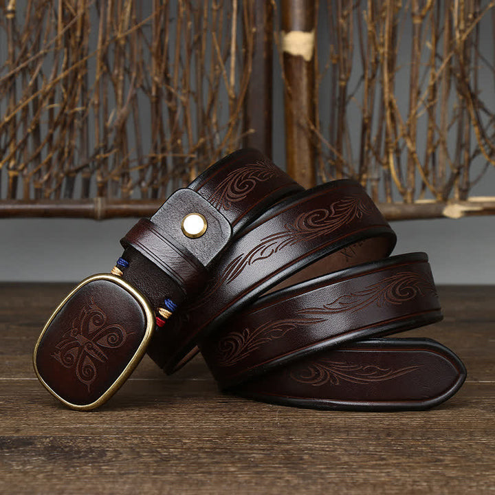 Cinturón de cuero retro grueso de lujo con estampado de mariposas