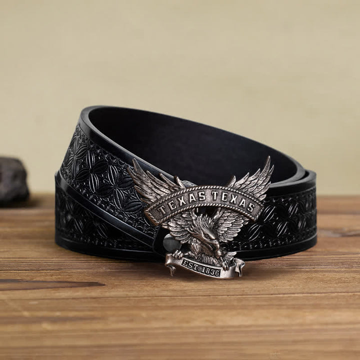Cinturón de cuero con hebilla de águila del oeste de Texas retro para hombre hecho a mano