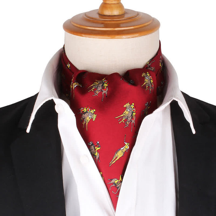 Corbata Ascot con estampado de equitación en rojo oscuro real