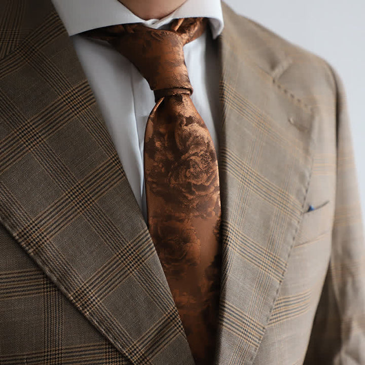 Corbata de bolsillo clásica con flores de peonía peruana para hombre