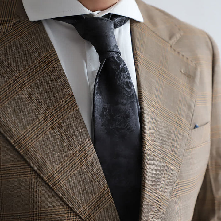 Corbata de bolsillo clásica con diseño de peonía negra para hombre