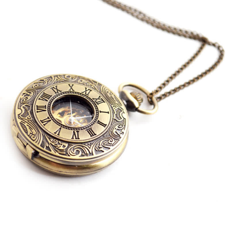 Reloj de bolsillo mecánico Hollow Rome Double Hunter Case