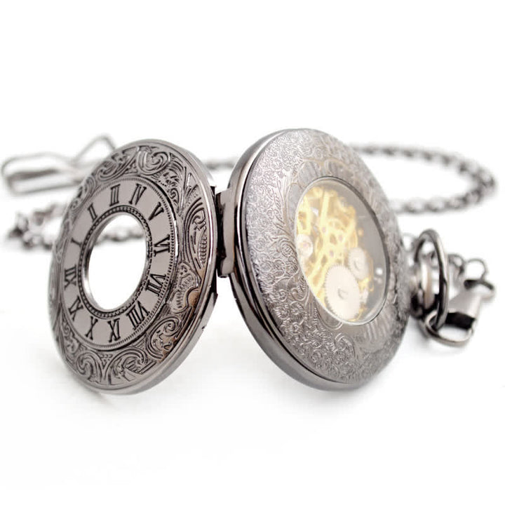 Reloj de bolsillo mecánico Hollow Rome Double Hunter Case