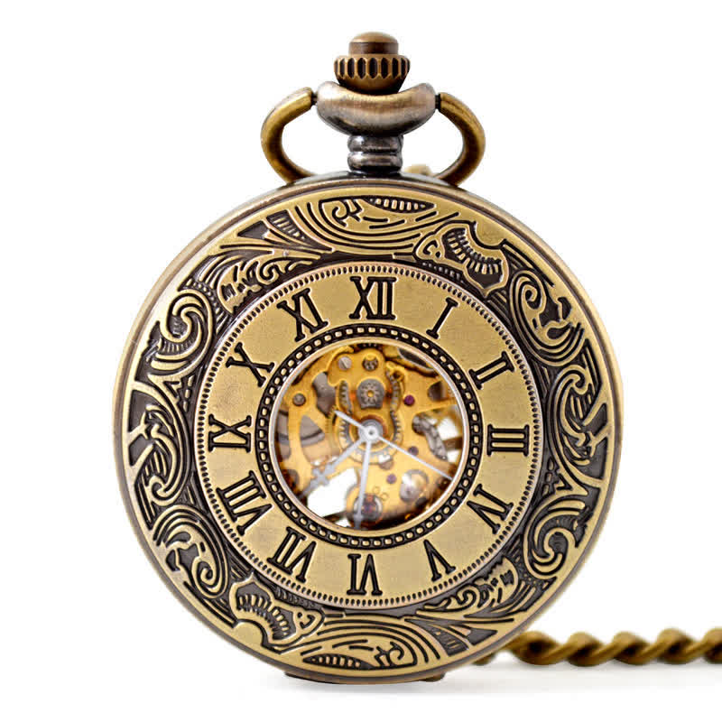 Reloj de bolsillo mecánico Hollow Rome Double Hunter Case