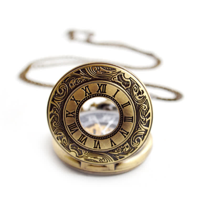 Reloj de bolsillo mecánico Hollow Rome Double Hunter Case
