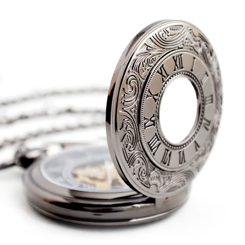 Reloj de bolsillo mecánico Hollow Rome Double Hunter Case