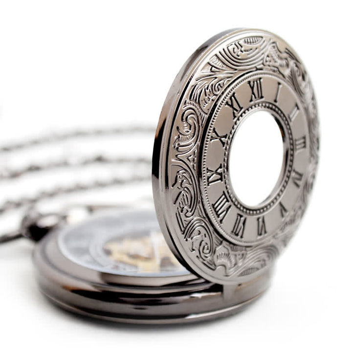 Reloj de bolsillo mecánico Hollow Rome Double Hunter Case