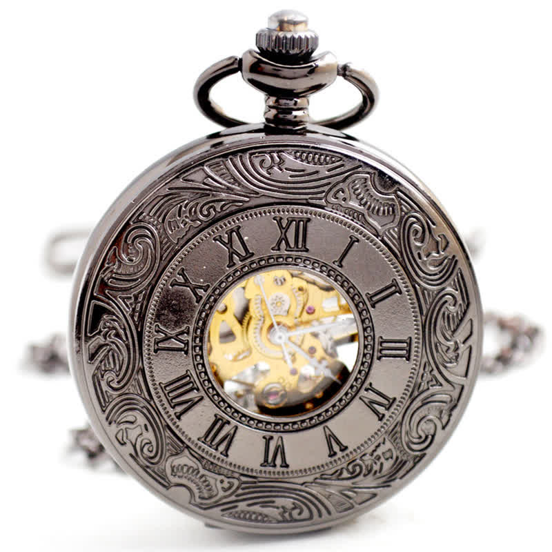 Reloj de bolsillo mecánico Hollow Rome Double Hunter Case