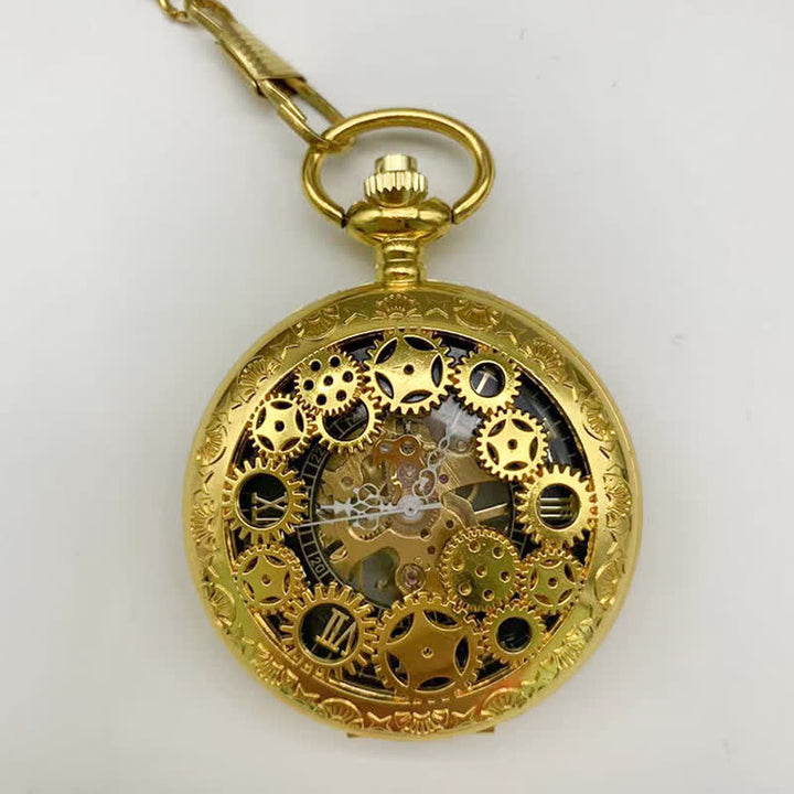 Reloj de bolsillo mecánico con números romanos y engranajes Steampunk.