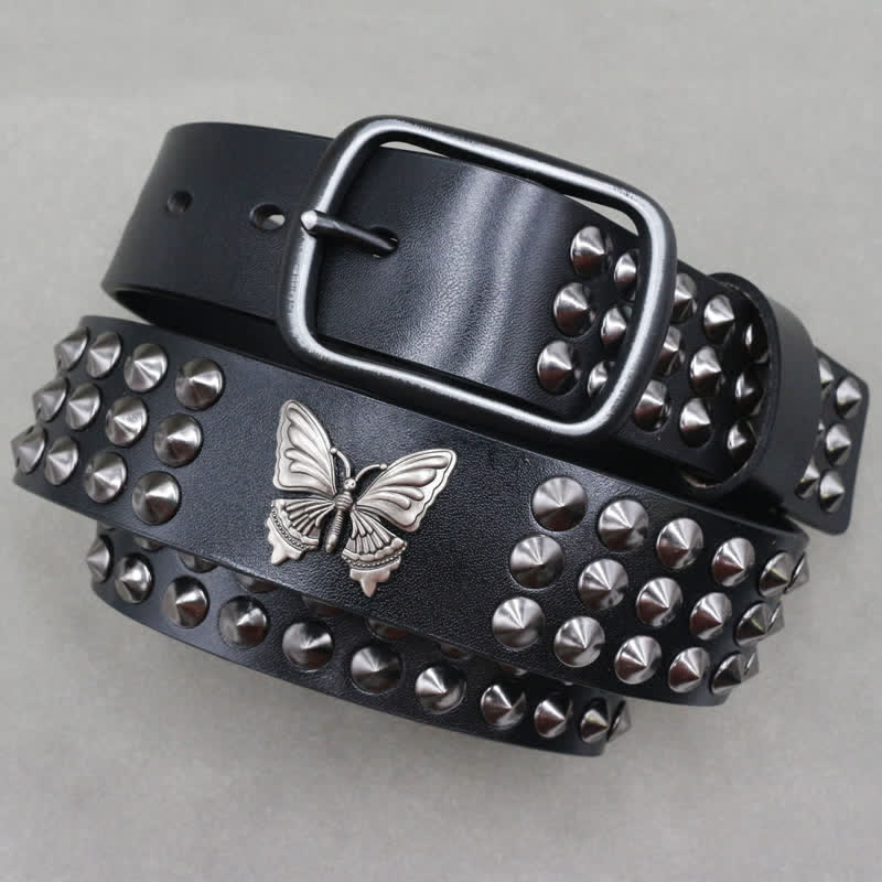 Cinturón gótico de cuero con tachuelas y tres filas de remaches de mariposa