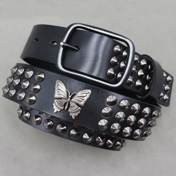 Cinturón gótico de cuero con tachuelas y tres filas de remaches de mariposa