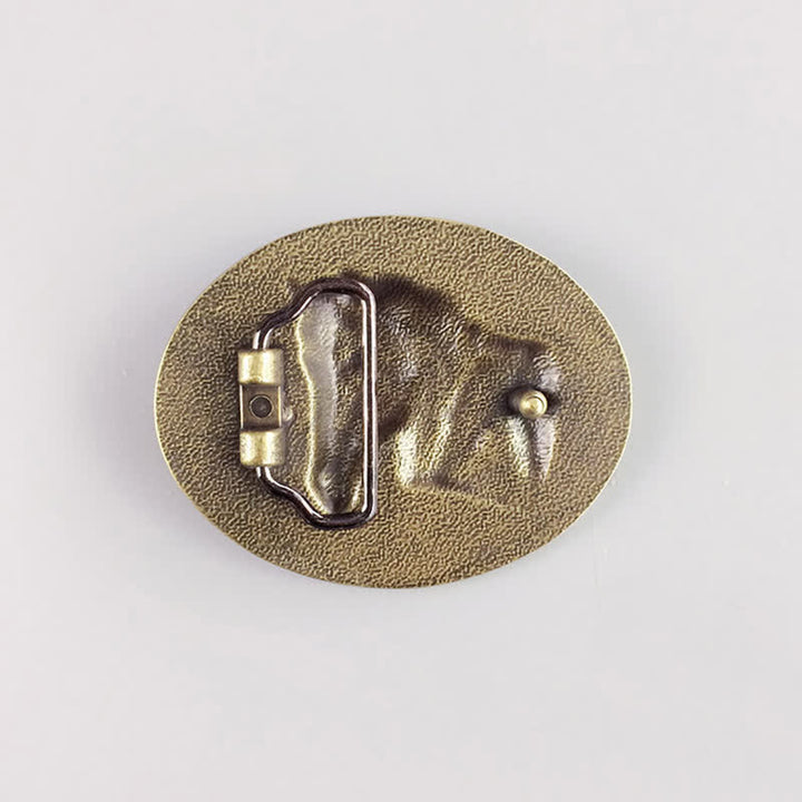 Cinturón de cuero con hebilla de caballo de bronce para hombre hecho a mano