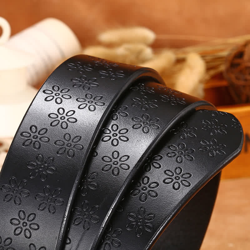Cinturón de piel con estampado de flor de ciruelo para mujer