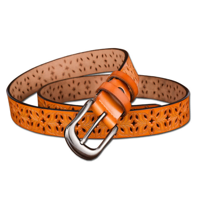 Cinturón de cuero ahuecado con accesorio de moda exquisito para mujer