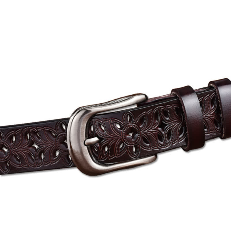 Cinturón de cuero ahuecado con accesorio de moda exquisito para mujer