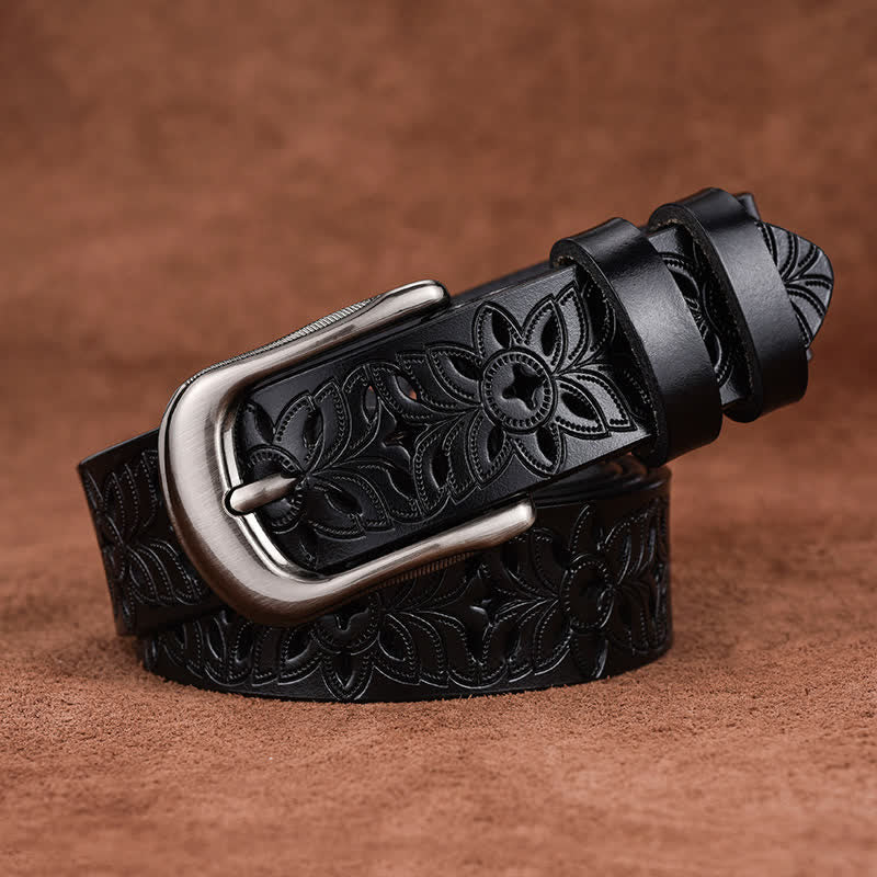 Cinturón de cuero ahuecado con accesorio de moda exquisito para mujer
