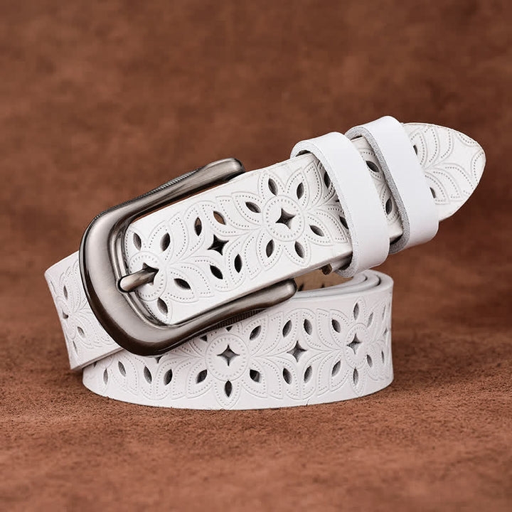 Cinturón de cuero ahuecado con accesorio de moda exquisito para mujer