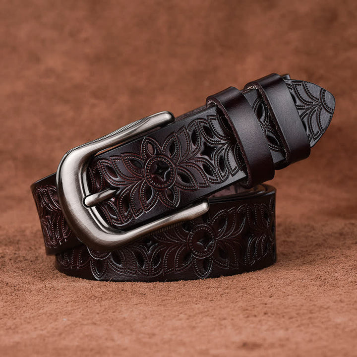 Cinturón de cuero ahuecado con accesorio de moda exquisito para mujer