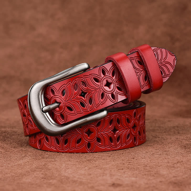 Cinturón de cuero ahuecado con accesorio de moda exquisito para mujer