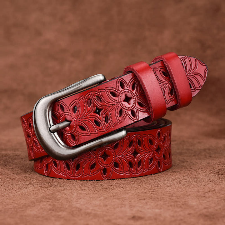 Cinturón de cuero ahuecado con accesorio de moda exquisito para mujer