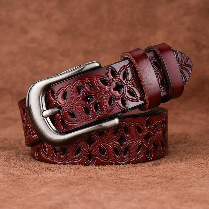 Cinturón de cuero ahuecado con accesorio de moda exquisito para mujer